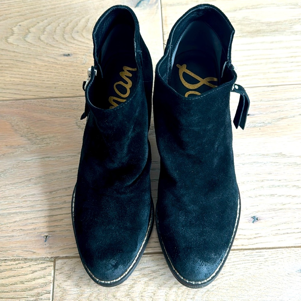 Sam Edelman Black Suede Heeled Zipper Booties Black Size 7